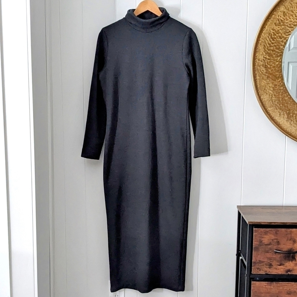 Weekenders Ribbed Turtle Neck Long Sleeve Maxi Dress Dark Grey